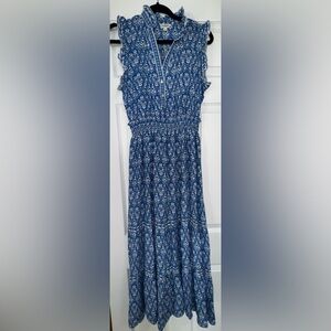 Floral Blue Dress with Ruffle Sleeves